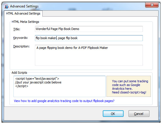 html meta settings for the flip book