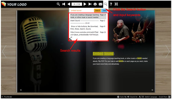 search within the flip book
