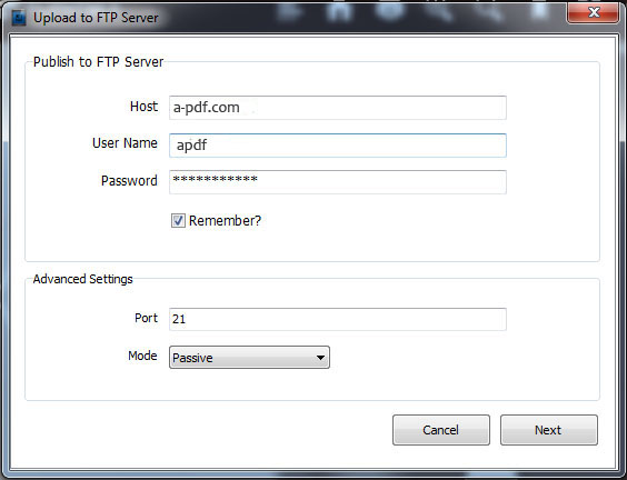 upload to ftp server