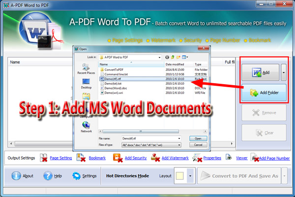 add Word documents to convert to PDF