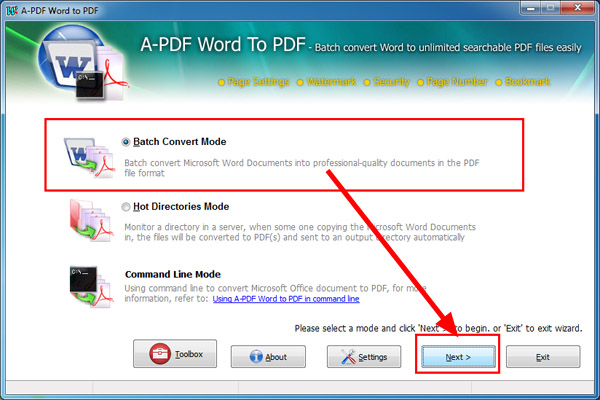 select convert mode for converting Word to PDF