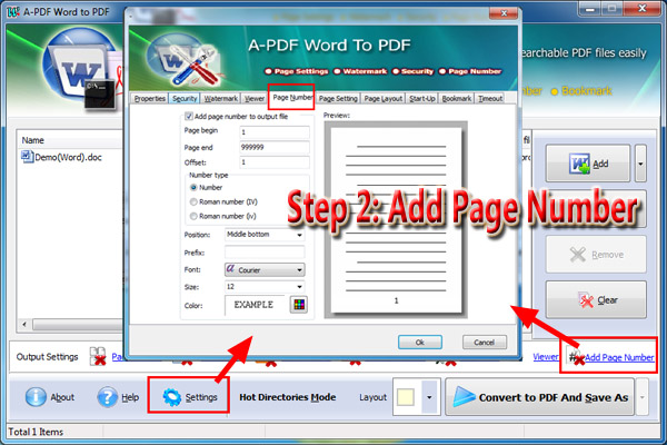 add page number to PDF
