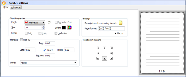 numbering PDF pages - basic settings