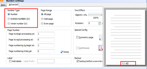 change page number type with A-PDF Number Pro2