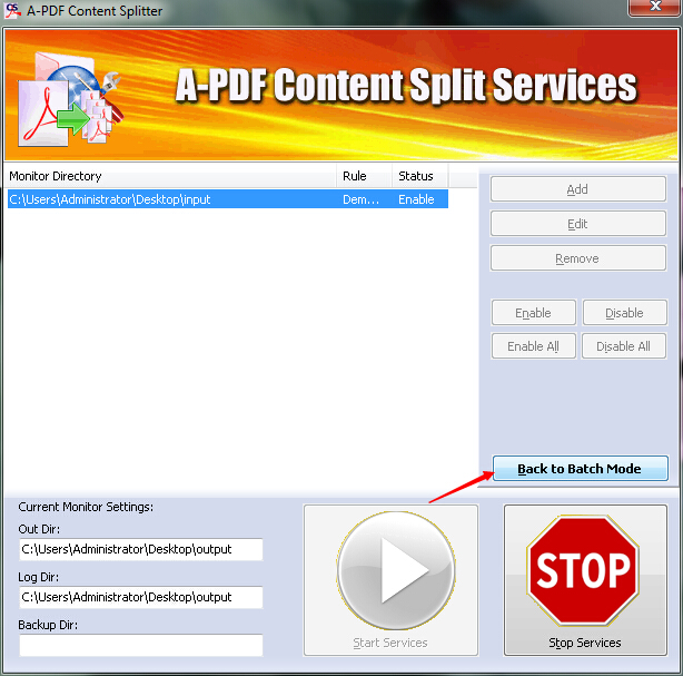 How to batch split PDF files based on content with Hot Directory Mode by using A-PDF Content Splitter?