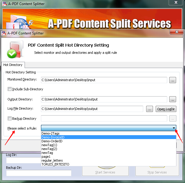 How to batch split PDF files based on content with Hot Directory Mode by using A-PDF Content Splitter?