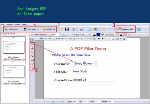 add text or fill a form in PDF files