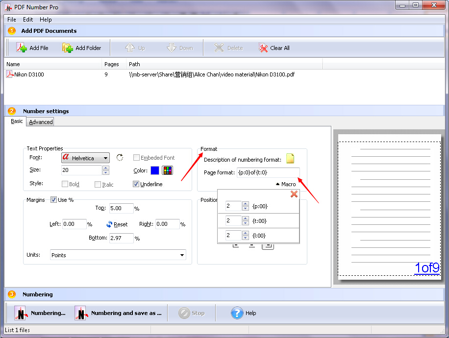 How to define page number format by using A-PDF Number Pro?