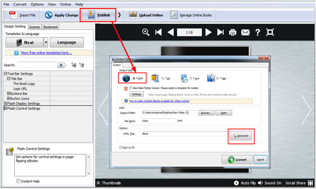 publish html flipbook