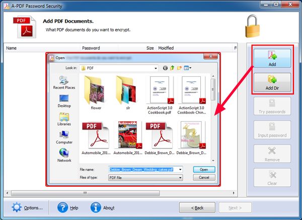 add PDFs to remove password security off PDFs