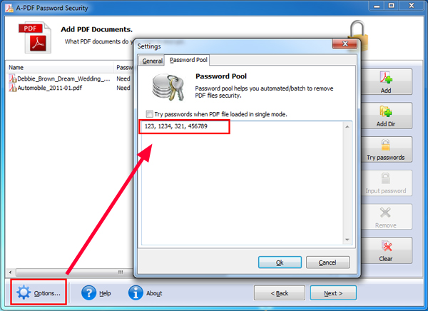 input password to remove password security off PDFs