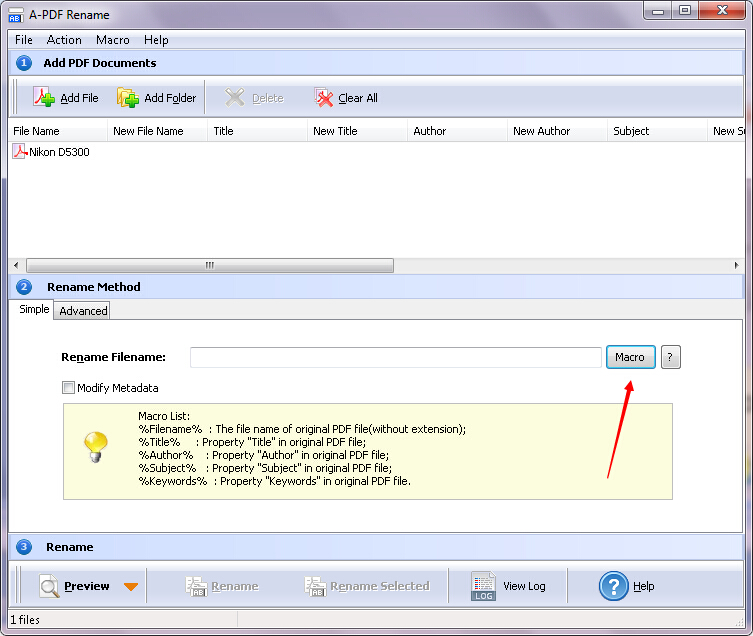 How to rename PDF file with Macro by using A-PDF Rename?