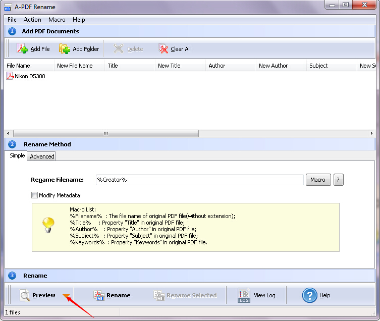 How to rename PDF file with Macro by using A-PDF Rename?