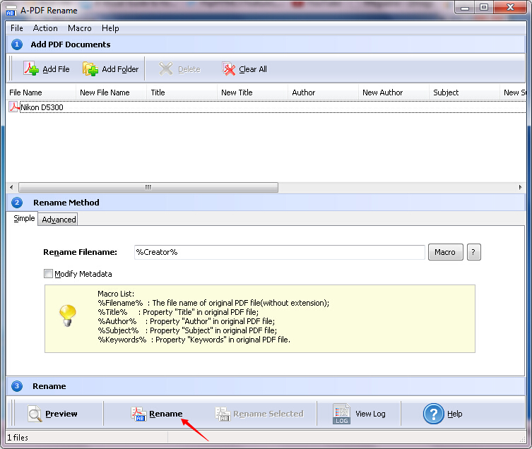 How to rename PDF file with Macro by using A-PDF Rename?