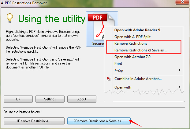 How to remove security from a PDF file by using A-PDF Restrictions Remover?