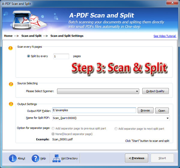 scan and split PDF file into separate smaller files
