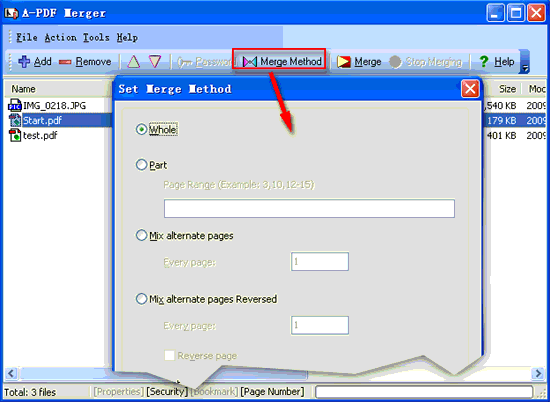 screenshot of A-PDF Merger