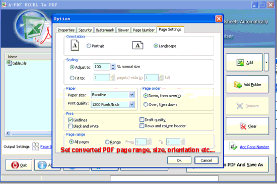 screenshot of A-PDF Excel to PDF