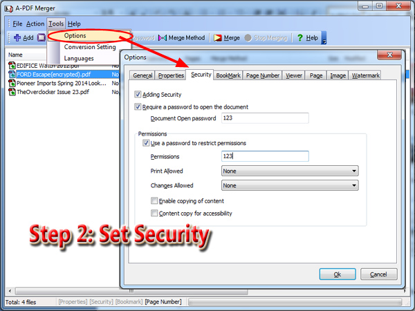 set security for pdf