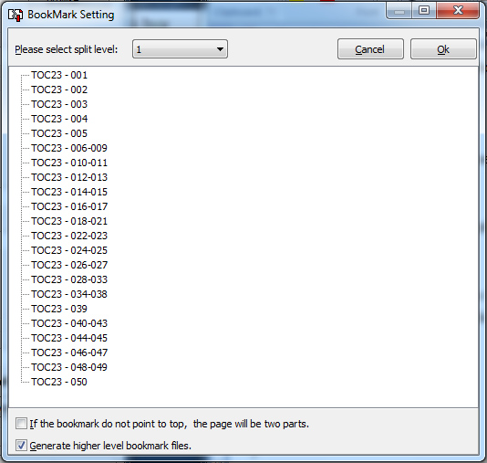select bookmark level to split pdf