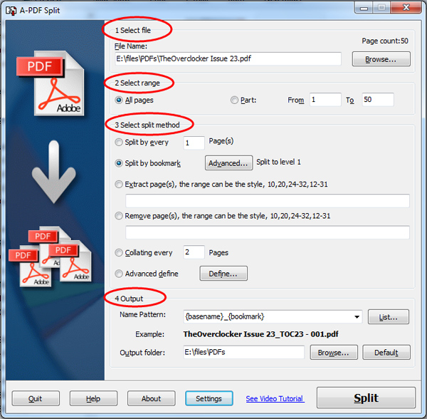 split pdf file based on bookmark