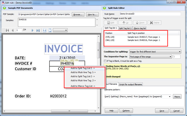 edit split rule for splitting pdf