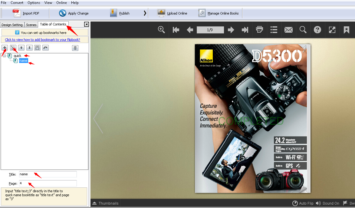 How to create table of contents for your digital magazine by using A-PDF FlipBook Creator?