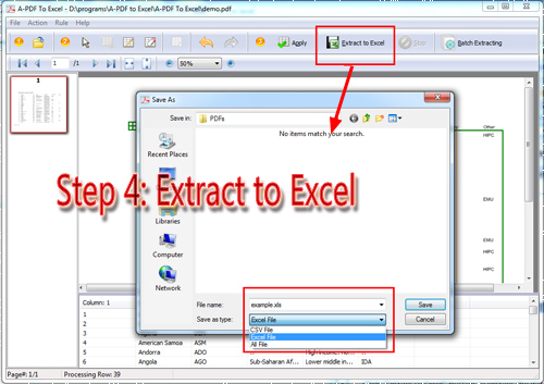 extract PDF data and table and save as an Excel spreadsheet