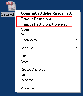 right click to remove pdf restriction