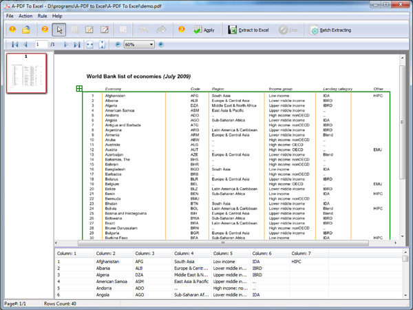 screenshot of A-PDF To Excel