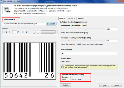 Split PDF files based upon the barcode inside the PDF file by using A-PDF Scan and Split1