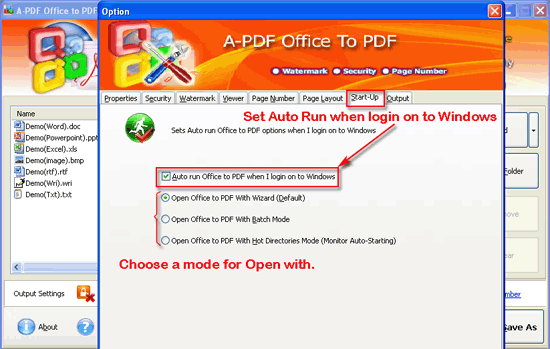 a-pdf office to pdf batch mode start up