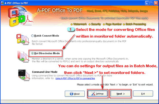 a-pdf office to pdf hot mode start