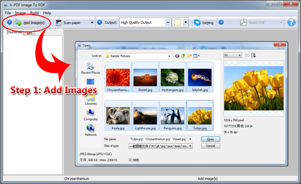 add images for converting to pdf file