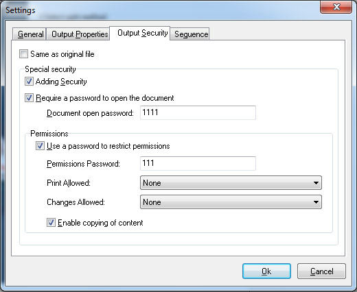 add password security to encrypt split PDF files