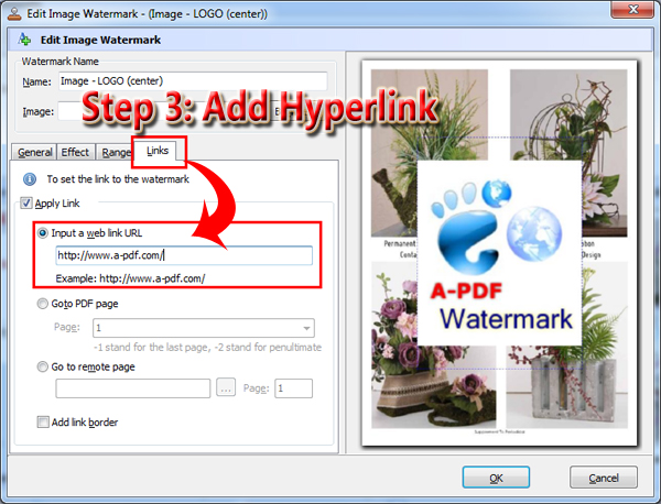 edit watermark and add hyperlink
