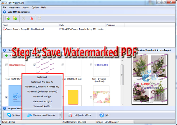 save link settings and watermarked PDF file